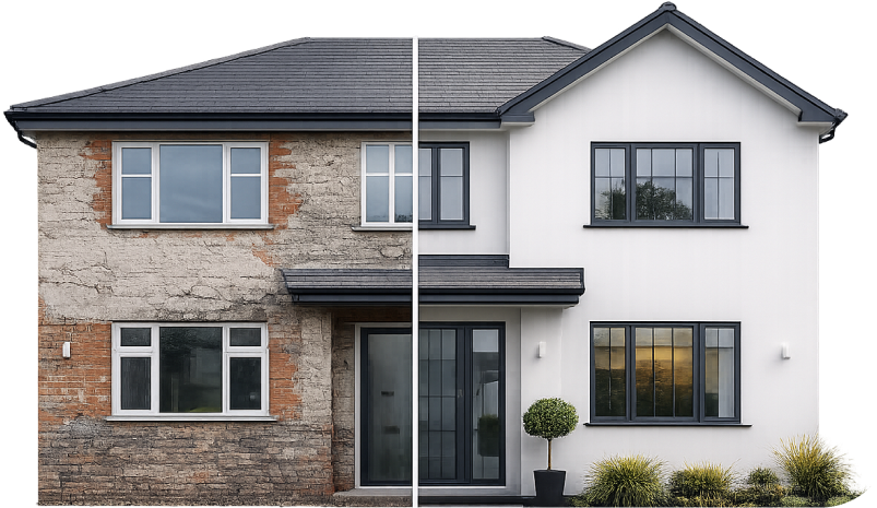 Before and after rendering