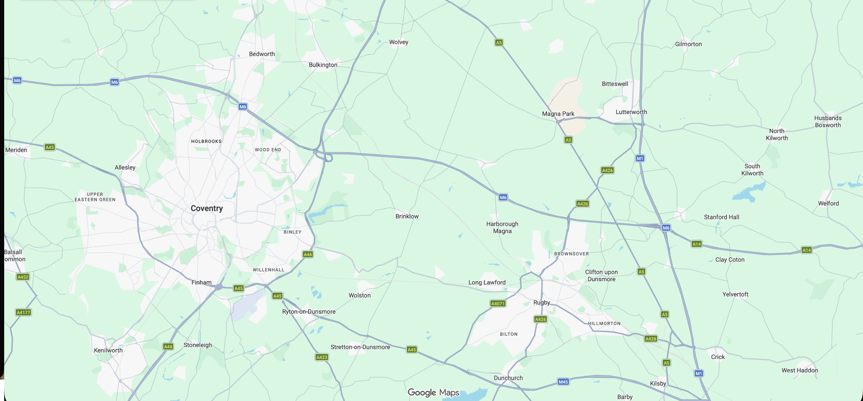 Coverage map showing Coventry and surrounding areas